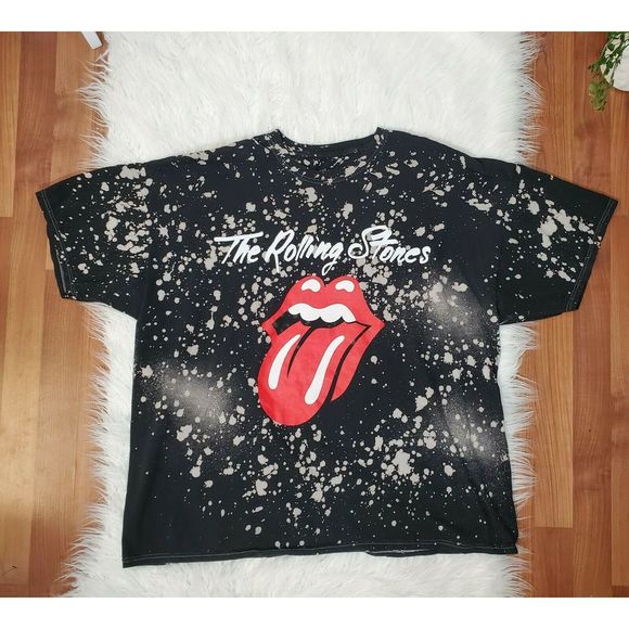Rolling Stones Distressed Tongue Lips Black T Shirt New Official Band Merch